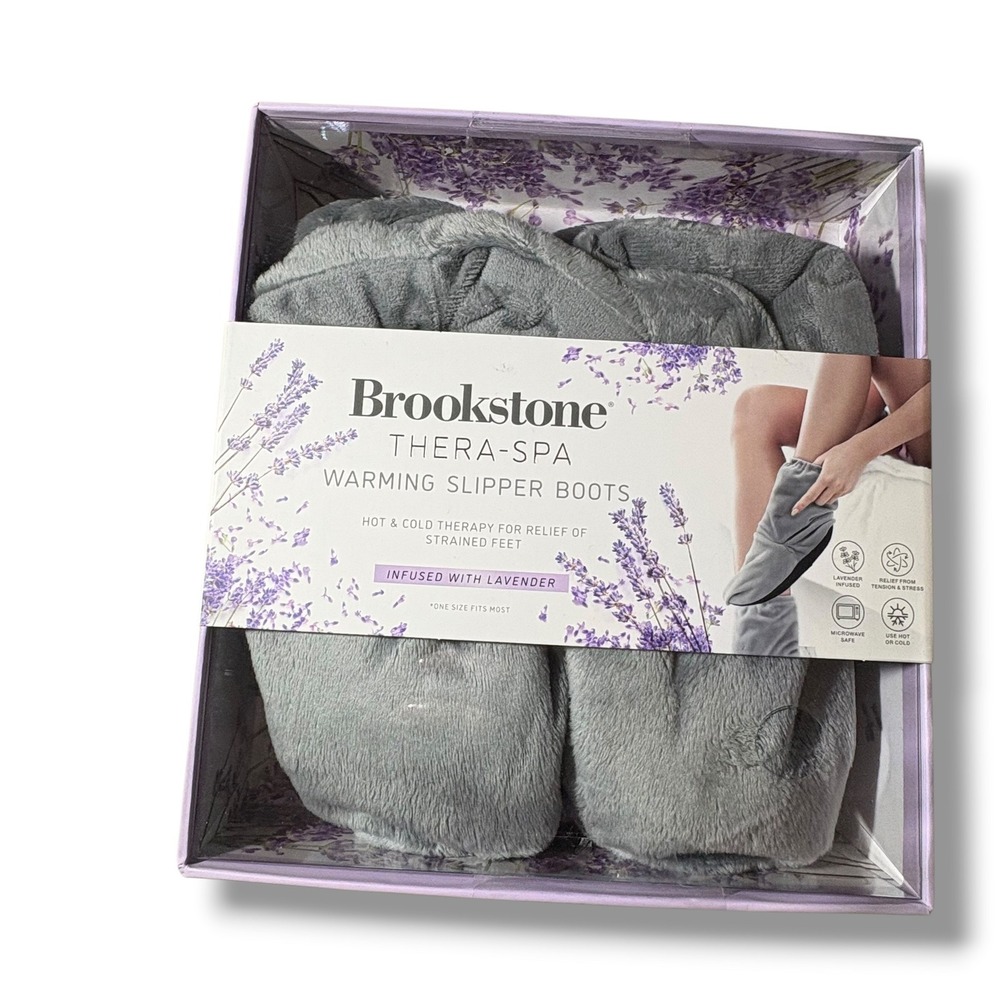 Brookstone Thera-Spa Warming Slipper Boots Lavender Infused Hot Cold Therapy